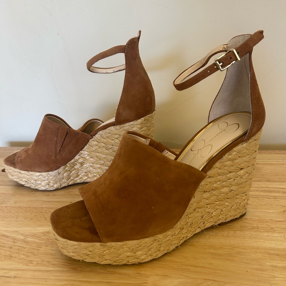 Jessica Simpson Tan Suede Wedge Sandals - Picture 3 of 7